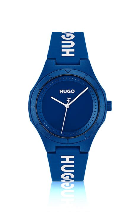 HUGO - Blue watch with silicone logo strap - Blue