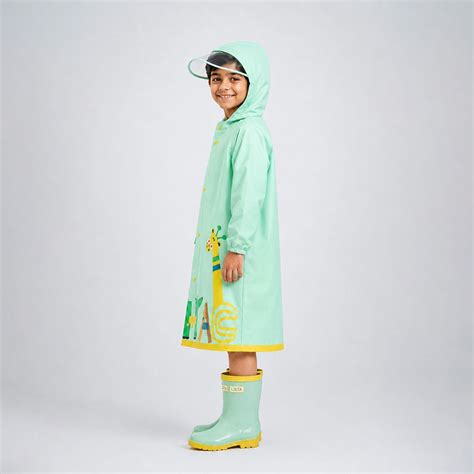 Little Surprise Box, Mint Giraffe Knee Length Raincoat for Kids | The ...