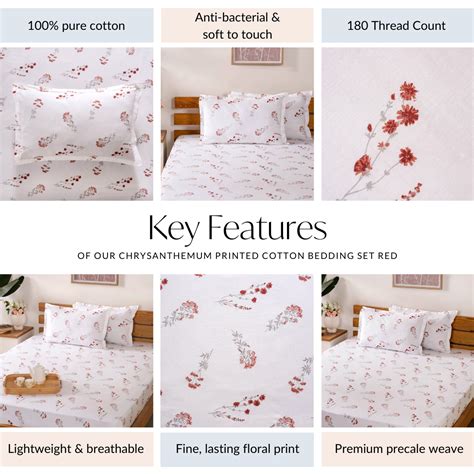 Chrysanthemum Printed Cotton Bedding Set Red Online - Premium Bedsheet ...