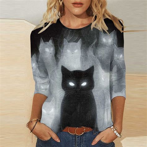 Xdegoge Halloween Shirts for Women 3/4 Sleeve Tops Witch Pumpkin ...