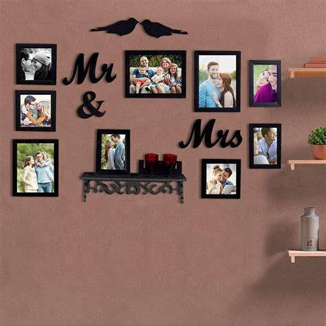Mr. & Mrs. Theme Wall Photo Frames with MDF Plaque (Color - Black ...