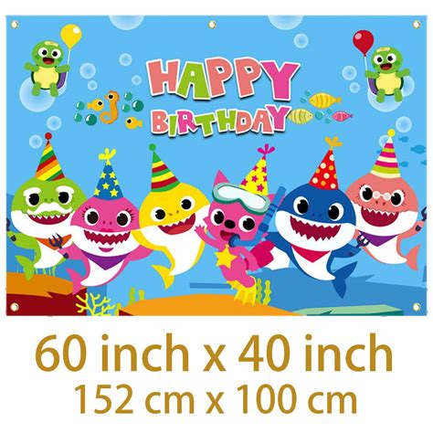Kobit Shark Happy Birthday Banner Cute Cartoon Shark Birthday Backdrop ...