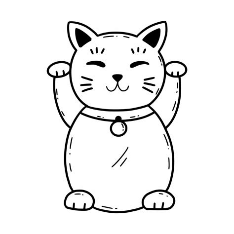 Cute Japanese cat. Maneki-neko. Vector doodle illustration. Traditional ...