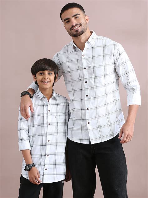 Buy 6line White Checked Father Son Dress Shirts Combo