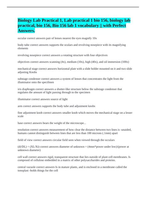 Biology Lab Practical 1, Lab practical 1 bio 156, biology lab practical ...