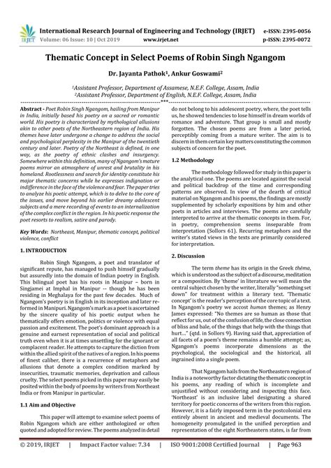 IRJET- Thematic Concept in Select Poems of Robin Singh Ngangom | PDF