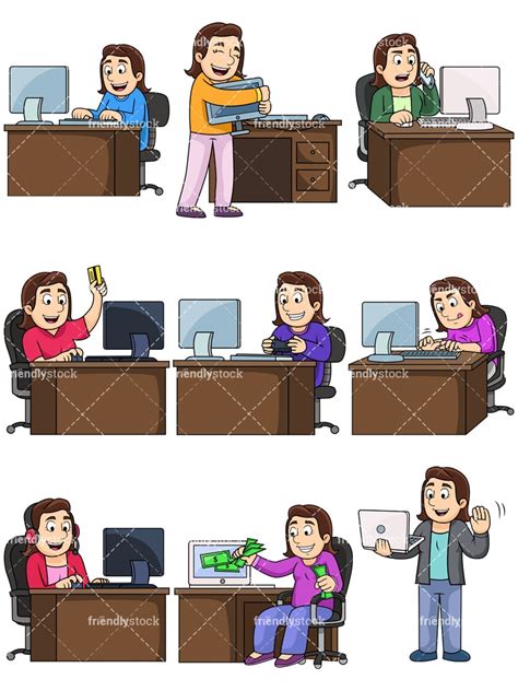 Woman Working On Computer Cartoon 的图像结果