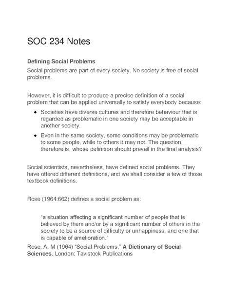 SOC 234 Notes - SOC 234 Notes Defining Social Problems Social problems ...