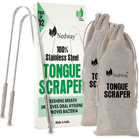 Tongue Scraper with Travel Cotton Pouches - 2 Pack, Fights Bad Breath ...