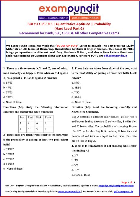 Probability Questions: Hard Level Part 1 for Competitive Exams - Studocu