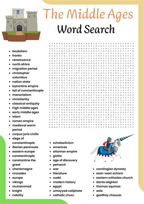The Middle Ages word search Puzzle worksheet activities for kids | Made ...