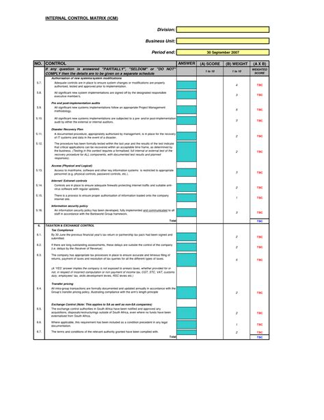 Image result for Internal Control Matrix Examples