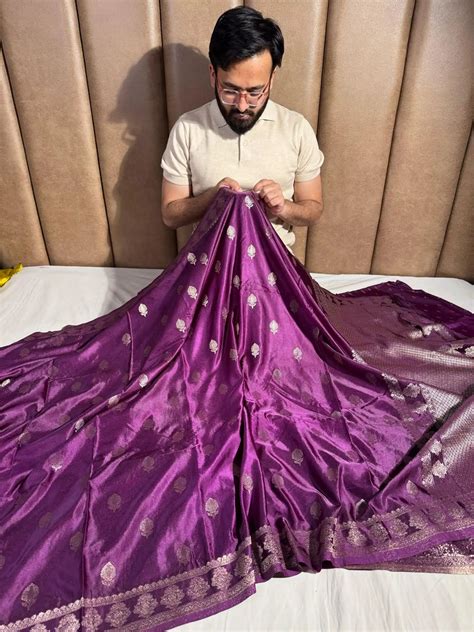 Deep Voilet Mashru Katan Silk Traditional Buta Banarasi Saree – Unique ...