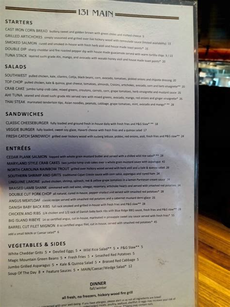 Menu at 131 MAIN Restaurant, Charlotte, Fairview Rd #100