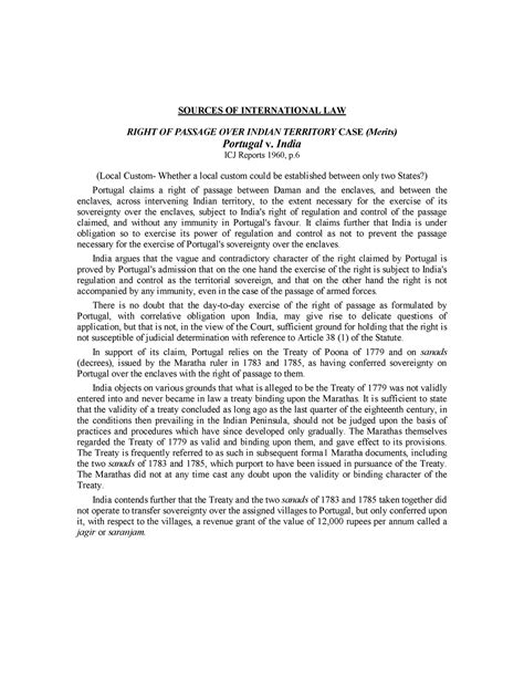 International Law notes - SOURCES OF INTERNATIONAL LAW RIGHT OF PASSAGE ...