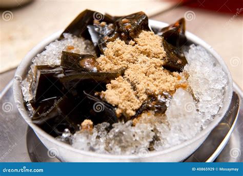 Black Grass Jelly on Ice with Brown Sugar,Thai Dessert Stock Image ...