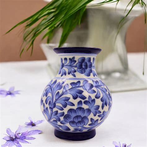 Blue Pottery Flower Vase - Cobalt Blue and White – Natriel