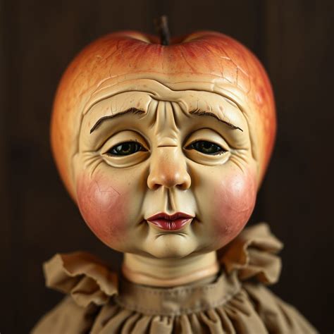 wrinkled old apple head doll - Warm-Toned Folk Art Doll with...