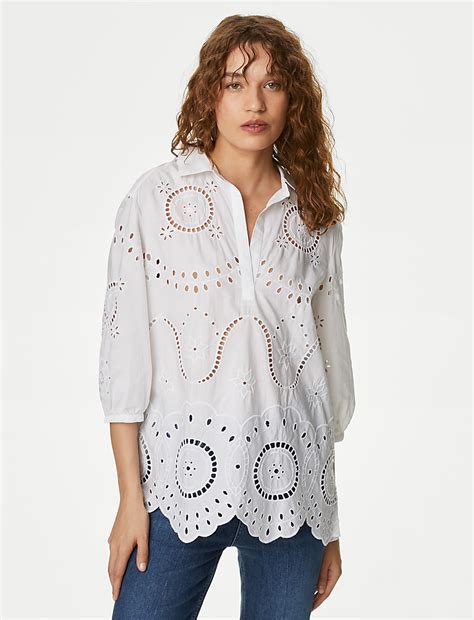 Buy Pure Cotton Broderie Popover Blouse at Marks & Spencer