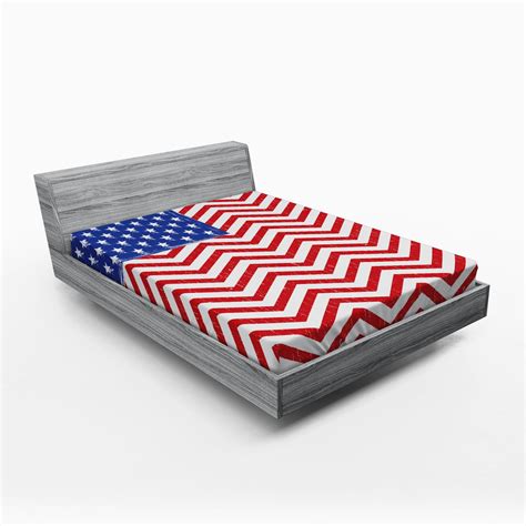 Ambesonne USA Fitted Sheet, Country Flag with Zigzag Lines, Queen Size, Cobalt Blue White ...