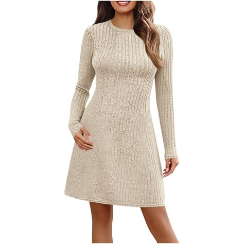 Besolor Women's Sweater Dresses Casual Crew Neck Long Sleeve Empire ...