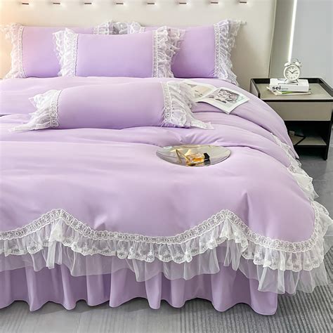 Amazon.com: MOOWOO Chic Ruffle Lace Polyester Duvet Cover Set -Girl ...
