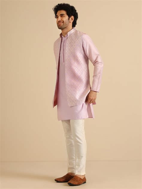 Lilac Silk Blend Textured Jacket Kurta Trouser Set – Kisah