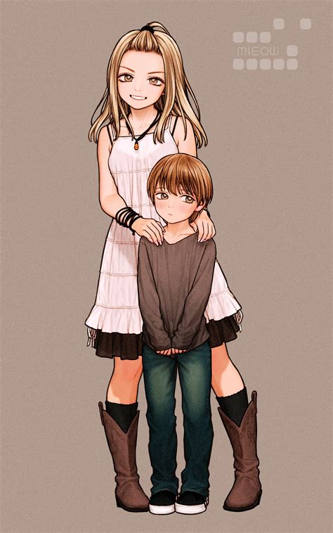 The Big ImageBoard (TBIB) - 1boy 1girl age difference bangs pinned back bare shoulders blonde ...