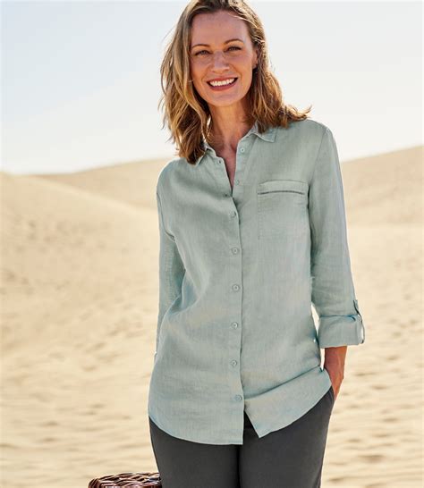 Light Green | Womens Pocket Detail Linen Shirt | WoolOvers US