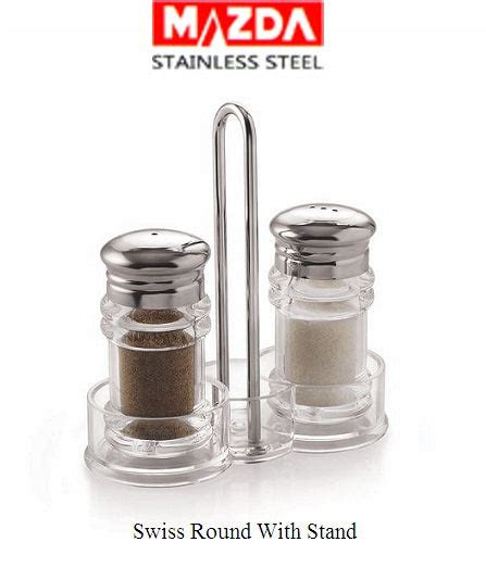Mazda Stainless Steel & Glass Salt & Pepper Shaker Set | Round ...