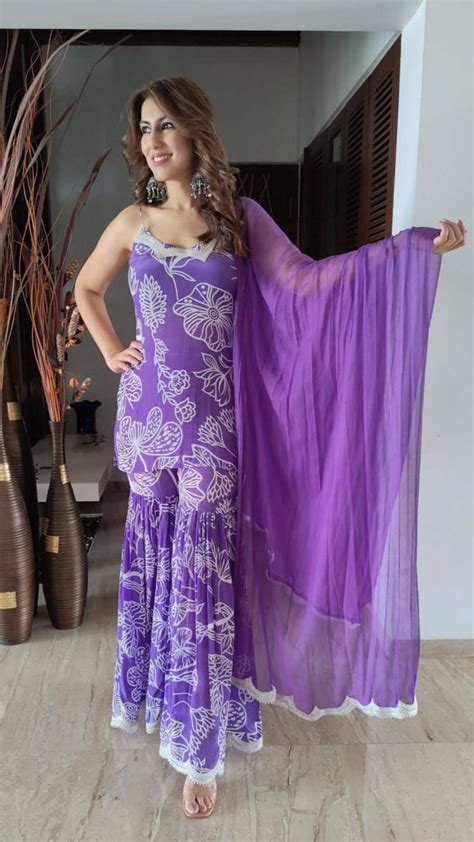 Crepe Purple Sharara Suit For Women – Label DC