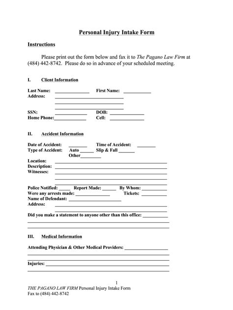 Pagano Law Firm Personal Injury Intake Form - Fill Online, Printable ...