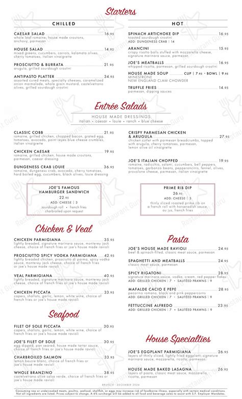 Menu at Original Joe's steakhouse, San Francisco, 601 Union St