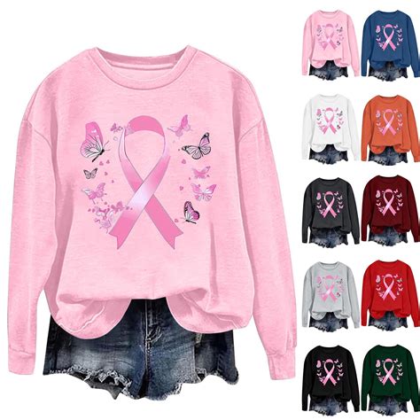 Fartey Womens Breast Cancer Sweatshirts Soft Lightweight Long Sleeve ...