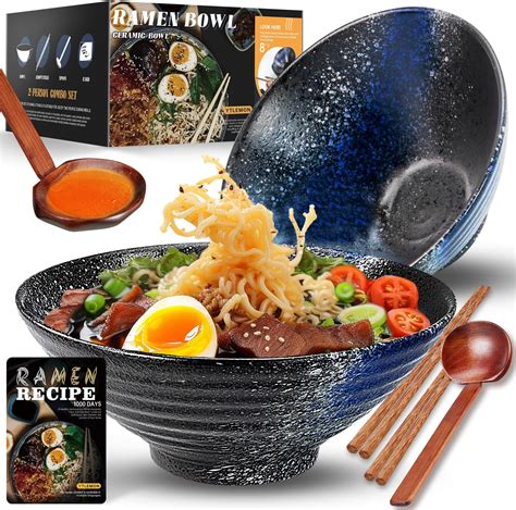 Amazon.com: World Market Japanese Ceramic Ramen Bowl Set of 2 - Soup ...