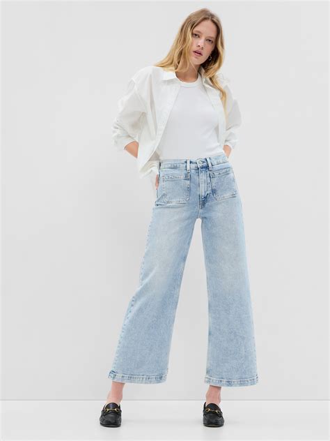 High Rise Stride Wide-Leg Ankle Jeans | Gap