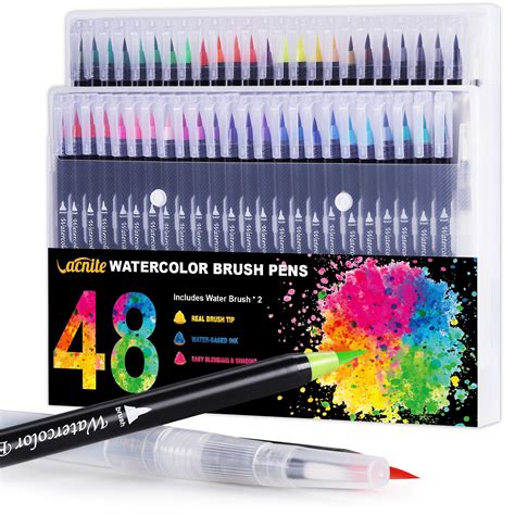 Buy Watercolor Brush Pens, Set of 48 Colors Watercolor Markers and 2 ...