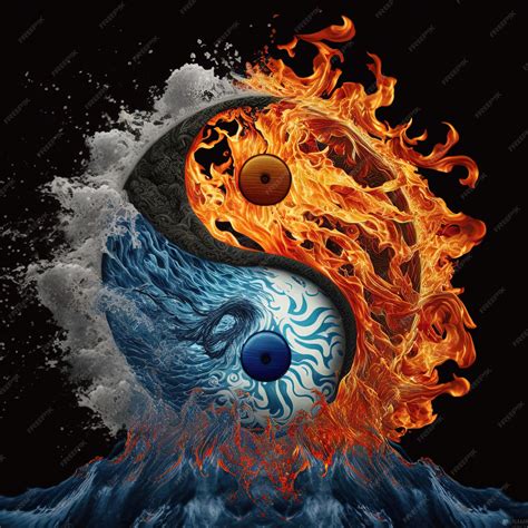 Premium Photo | Yin and yang made of fire and water. symbol of harmony