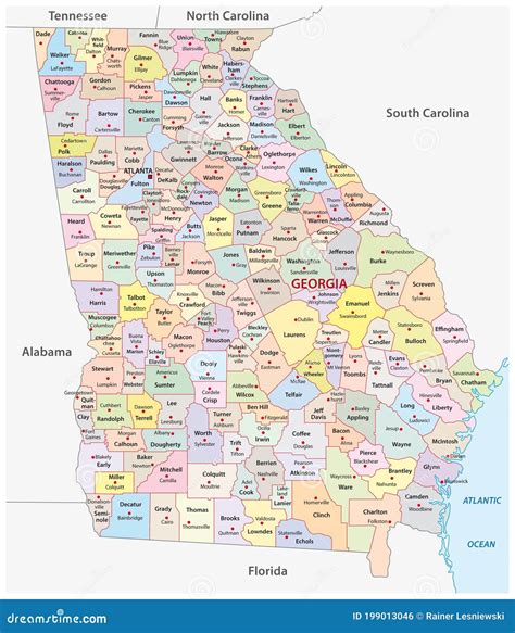 Administrative Vector Map of the US American State of Georgia Stock Vector - Illustration of ...