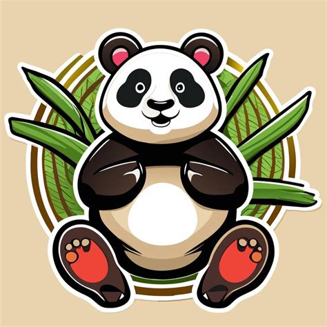 Niedlicher Panda mit Bambus, handgezeichnetes Cartoon-Aufkleber-Symbol ...