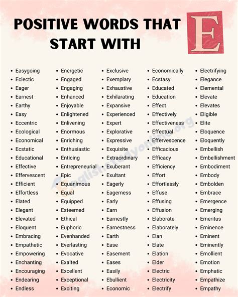 Positive Words That Start with E in English - English Study Online