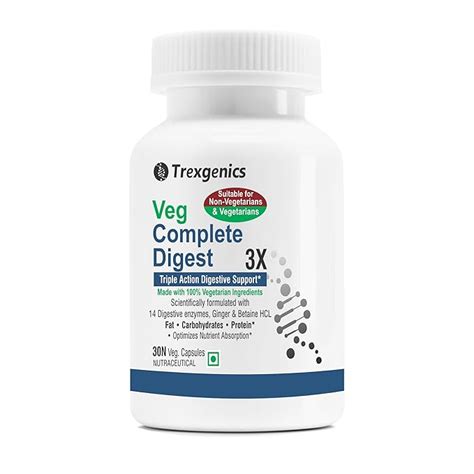 Buy Trexgenics VEG COMPLETE DIGEST 3X, 100% Vegetarian Triple Action ...
