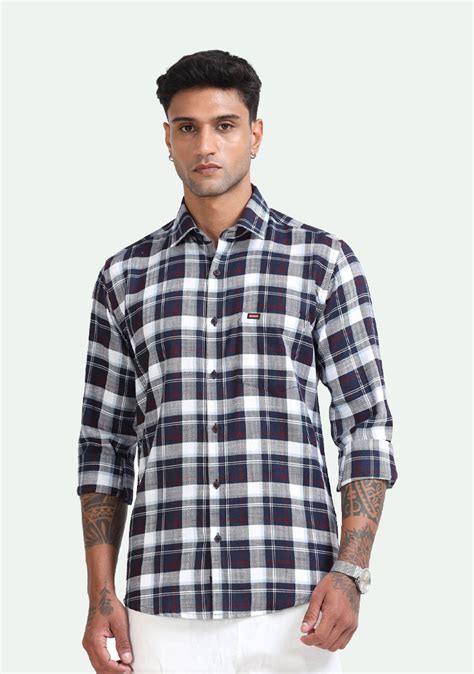 Navy Blue White Checks Shirts – Decker Clothings