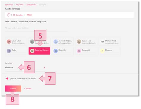 Establecer permisos en tu entorno de Almacenamiento de Archivos