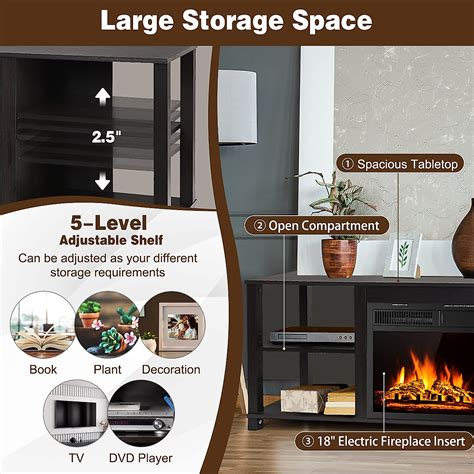 Tangkula Fireplace TV Stand for 65 inches TV, with 18 inches 1500W ...