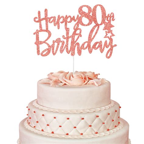 Buy Happy 80th Birthday Cake Topper Rose Gold, 80th Birthday Decoration ...