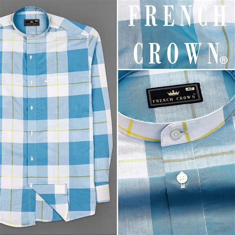 Teal Blue and White Formal/Casual Checks-Plaid Premium Cotton Shirt For ...