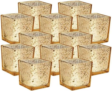Buy Just Artifacts Mercury Glass Square Votive Candle Holder 3-Inch ...