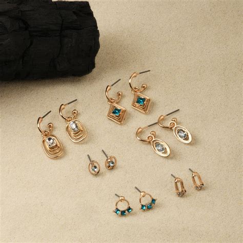 Buy Pack of 6 Blue Gem Stud and Hoop Earrings Online - Accessorize India