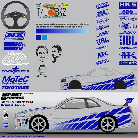 ARTE DECAL NISSAN SKYLINE GTR34 2 FAST 2 FURIOUS | Plotagem de carros ...